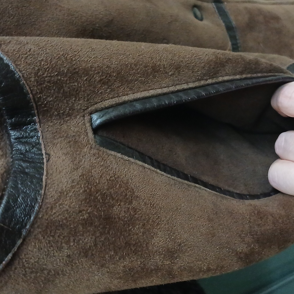Vintage Brown Suede Shearling Coat With Removable Hood Size Medium - Picture 7 of 11